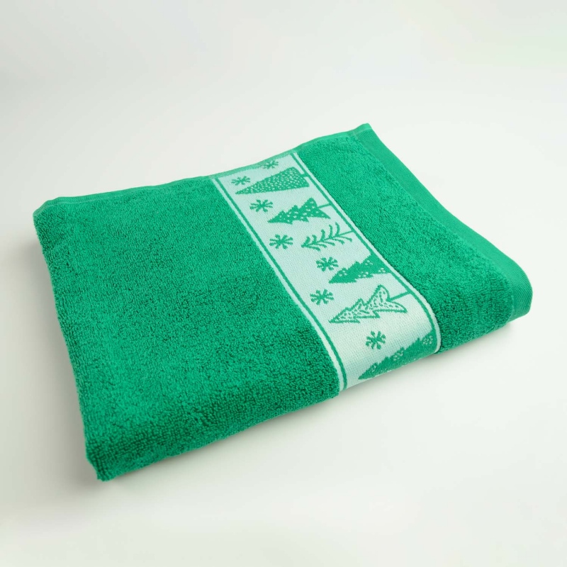 Рушник махровий для обличчя та рук Новорічний Merry Christmas Ялинки GM Textile 50х90см 500г/м2 (Зелений)
